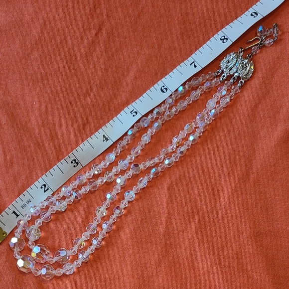 Vintage Lady Ellen 2 Strand Layered Aurora Borealis Crystal Bead Choker Necklace - Picture 4 of 7